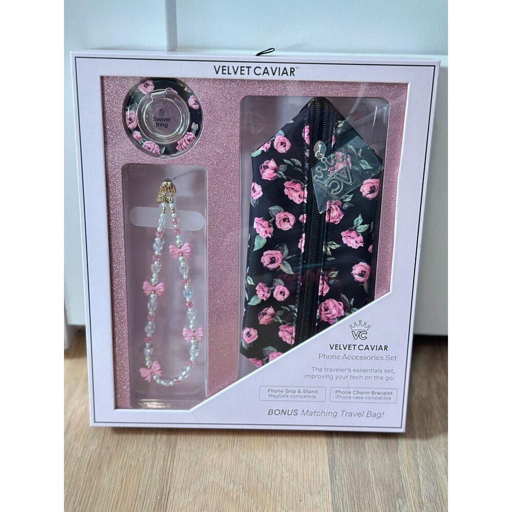 Velvet Caviar Phone Accessories Set With Swivel Ring Charm Bracelet & Matching T
